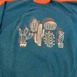 Teal Cactus Print Crew Neck Sweater / sweatshirt for women or teens